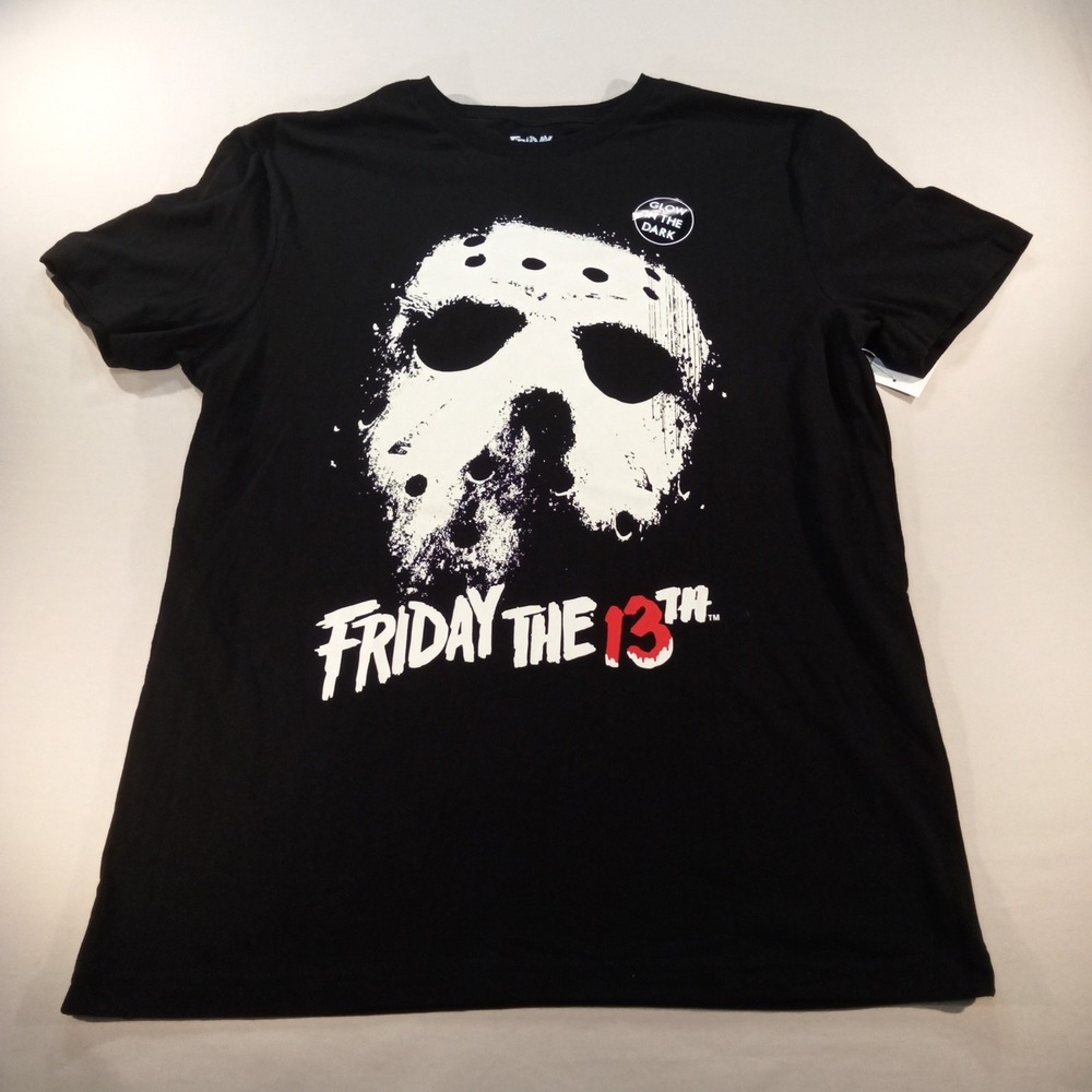 Friday the 13th Jason‎ Mask Glow-in-the-Dark Tee Men's Size M Black NWT